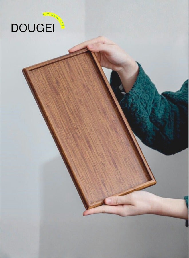 دوغي صينية تقديم قهوة، صينية خشبية، صينية شاي خشبية مستطيلة، طبق فواكه ووجبات خفيفة وحلويات، صينية طاولة قهوة، منظم لسطح الطاولة لمطبخك وديكور المنزل - Image 1